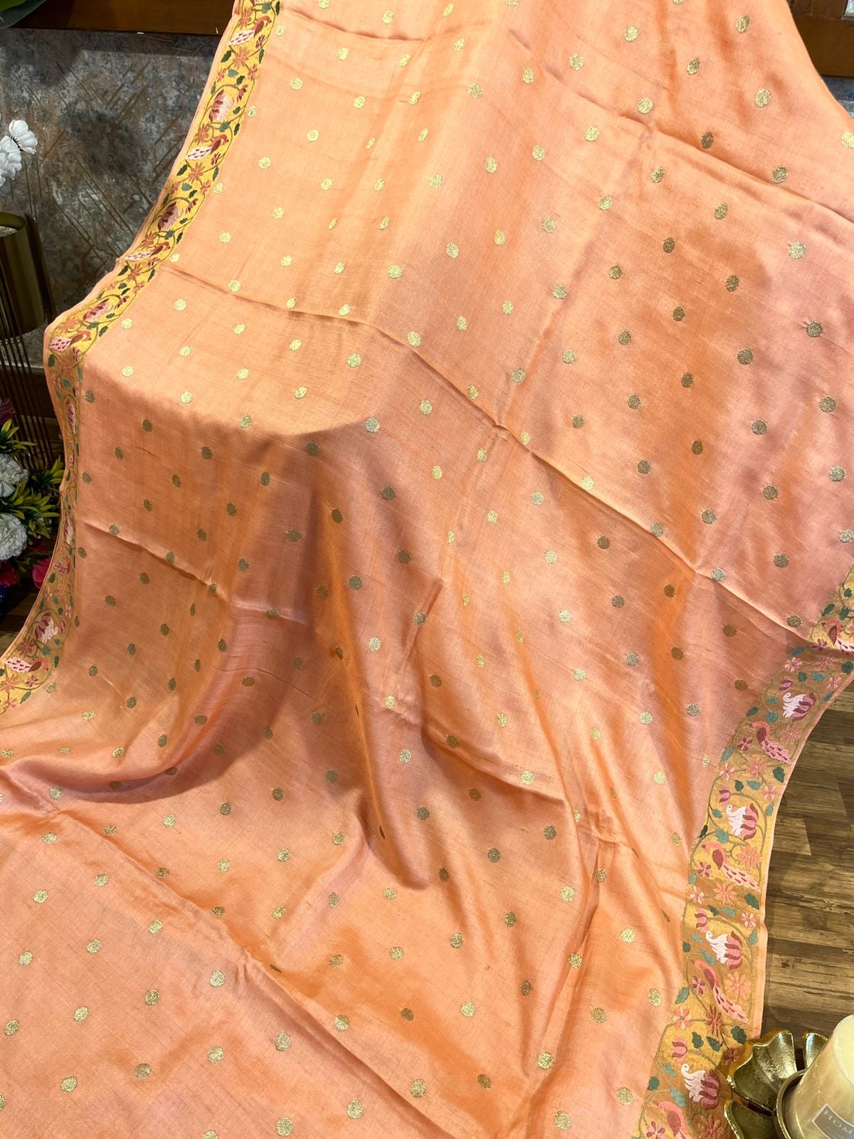 Peach Shade Pure Tussar Saree