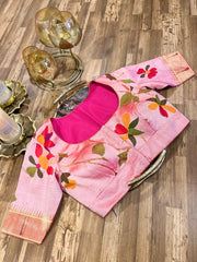 Peach Allover Pathani Pure Silk Blouse