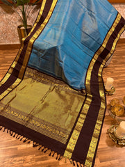 Blue and brown Space Border Gadwal Pattu