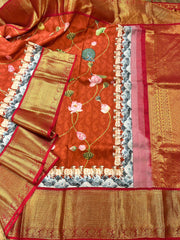 Brick Red Pichwai Digital Printed Kanchi Saree