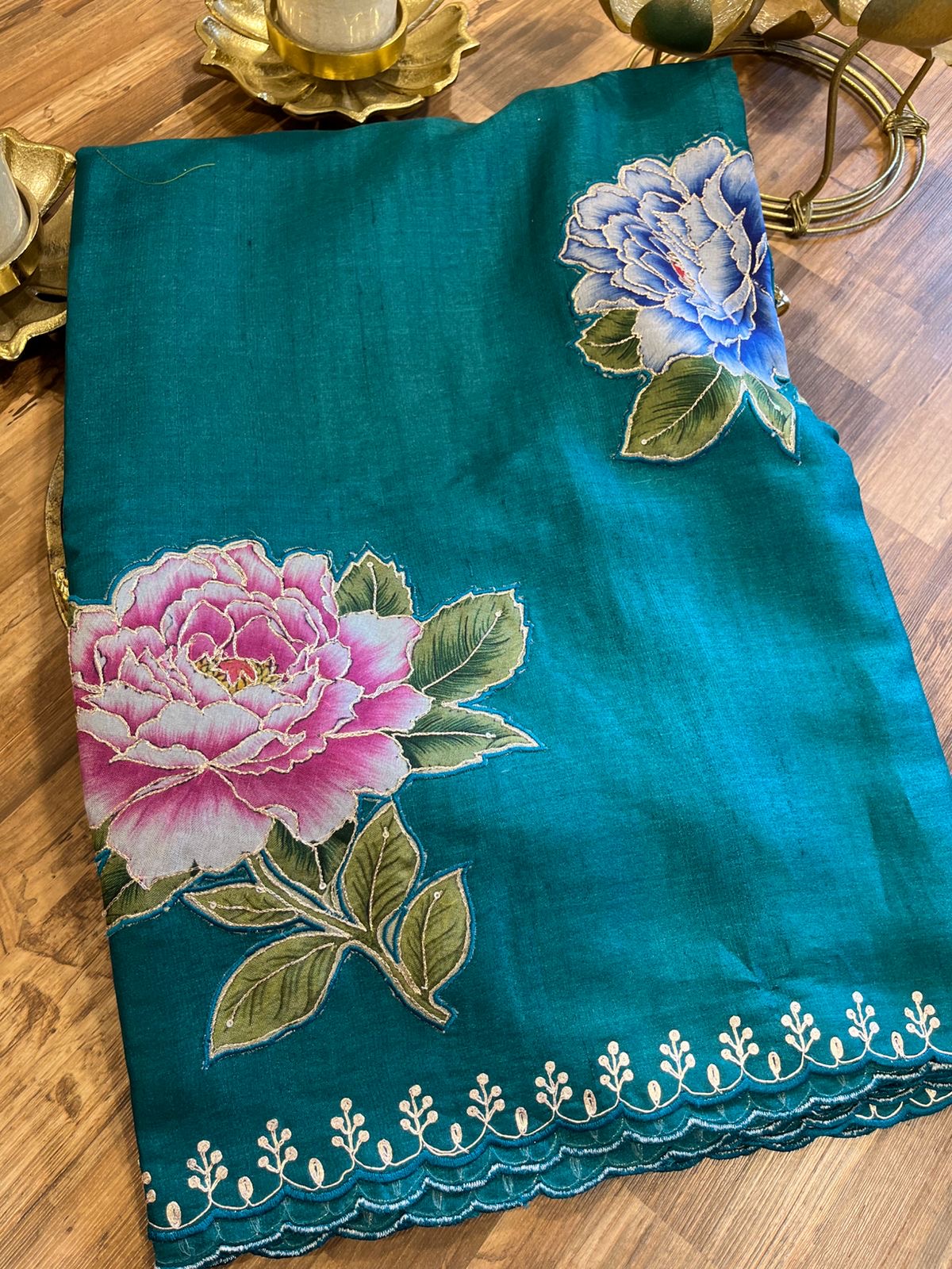Peacock Blue Shade Pure Tussar Saree