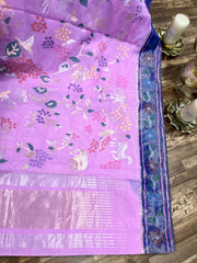 Lilac and Blue Poduru Khadi jamdhani