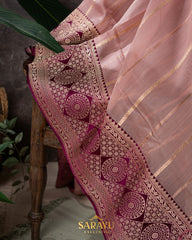 Light onion pink and Wine Combination Pure Banarasi Kora silk