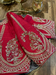 Red Pure Rawsilk All Over Handworked Blouse