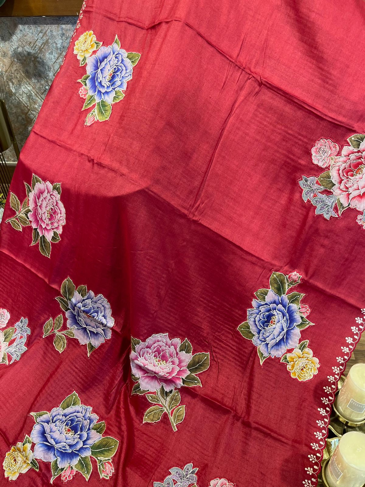 Maroon Red Green Tussar