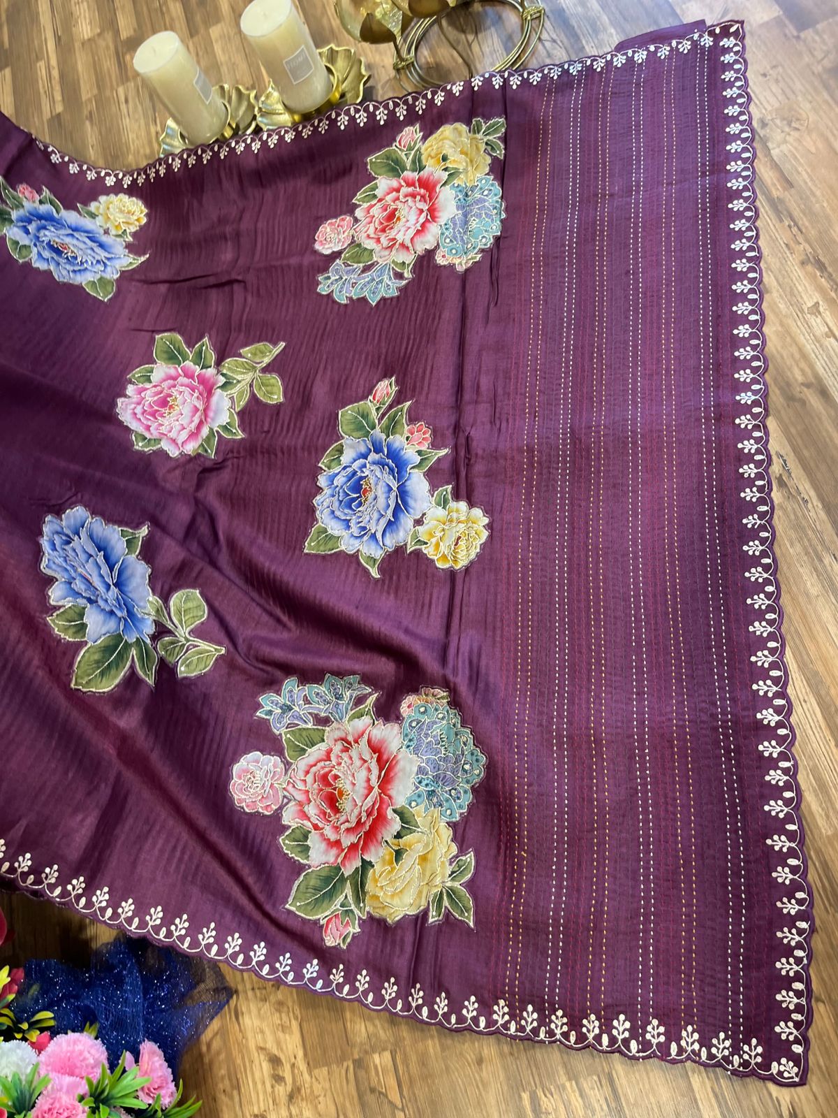 Wine Pure Tussar Saree