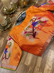 Orange Pathani Pure Silk Blouse