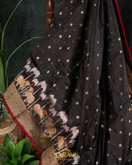 Black Designer Chanderi Pure Silk