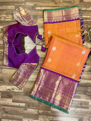 Orange and Magenta Pink Gadwal Pattu