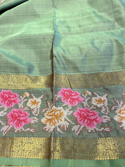 Magenta and Sage Green Pure Kanchi Silk