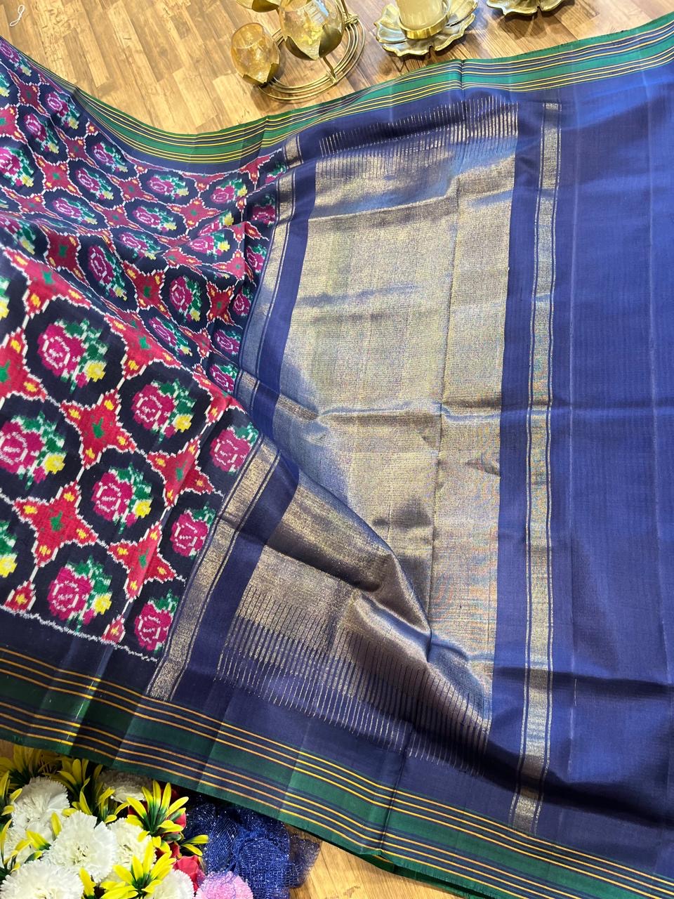 Navy Blue and Green Twill ikkat