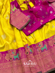 Yellow and Pink Gadwal Pattu