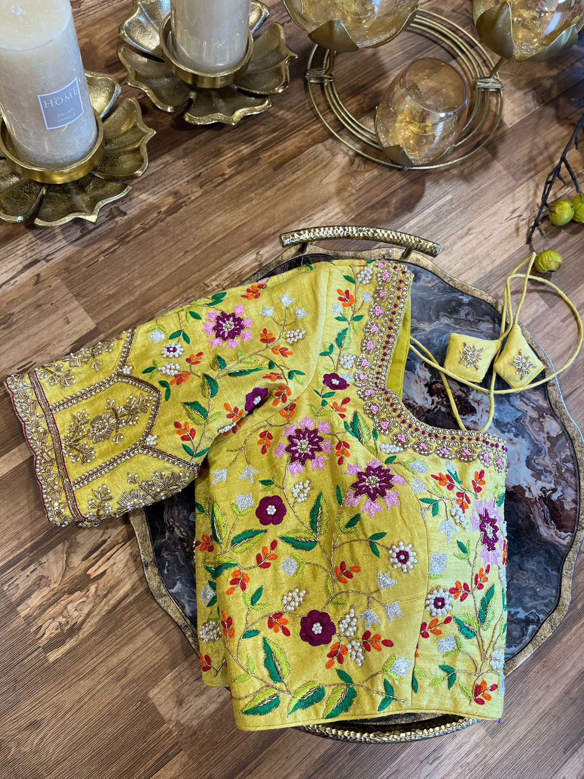 Intricately Handworked Yelloe Rawsilk Blouse