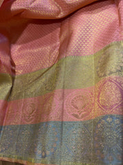 Deep Blue and Multicolored Border Pure Kanchi Silk