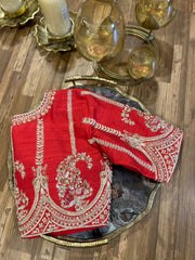 Red Pure Rawsilk All Over Handworked Blouse