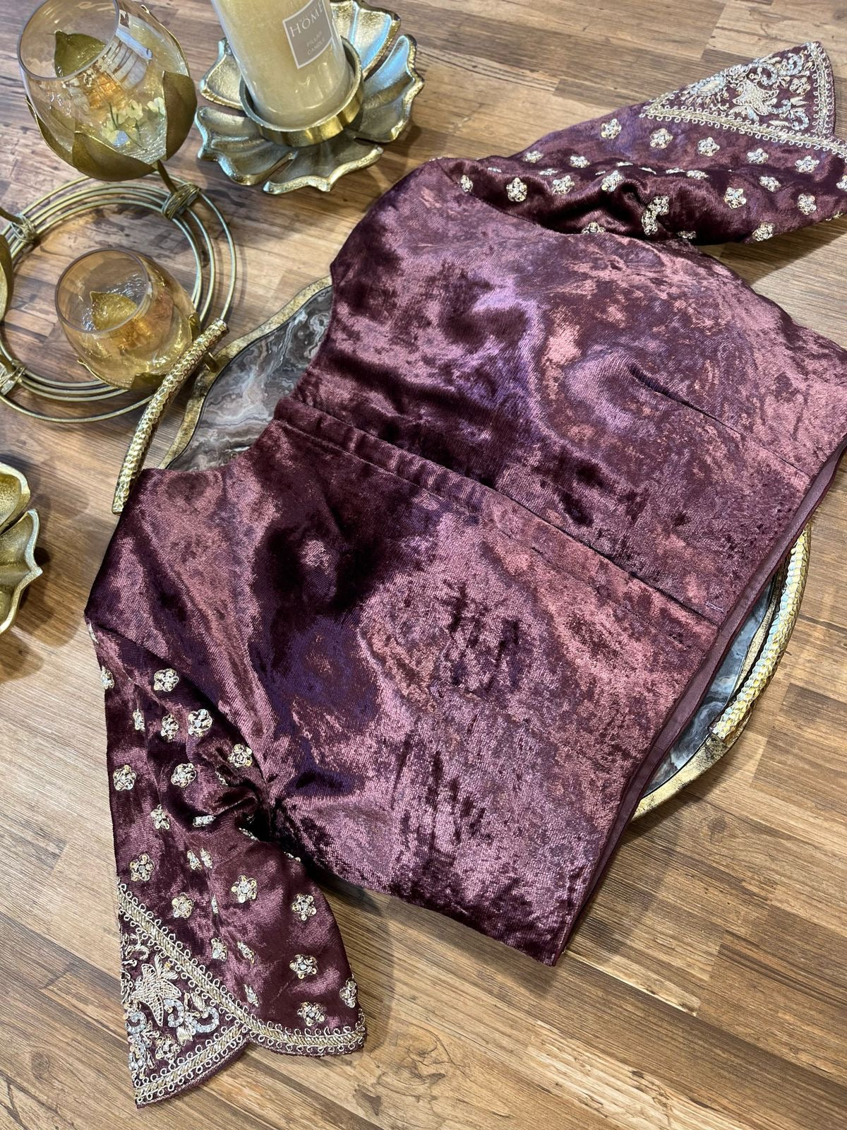 Chocolate Shade Velvet Designer Blouse