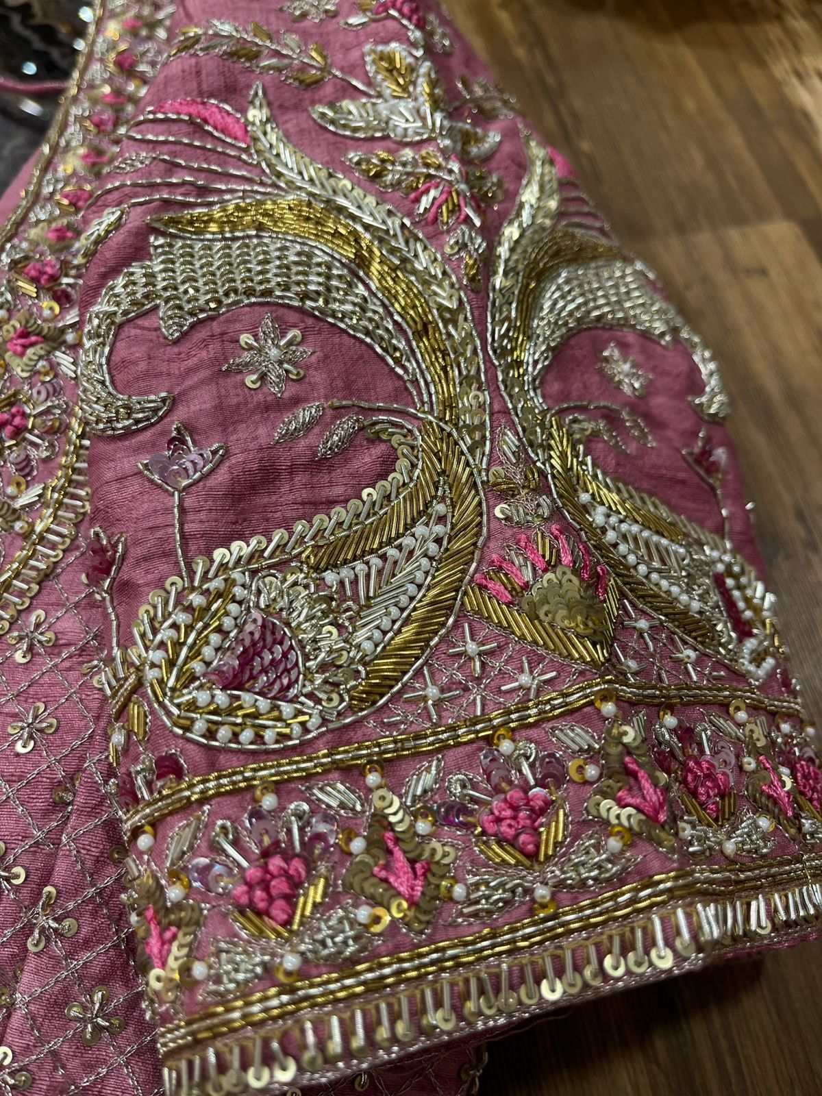 Light Pink Rawsilk All Over Handworked Blouse