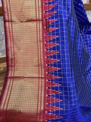 Blue Checkered Ikkat Pattu