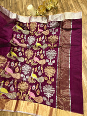 Chanderi pattu saree with ready wear blouse