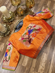 Orange Pathani Pure Silk Blouse