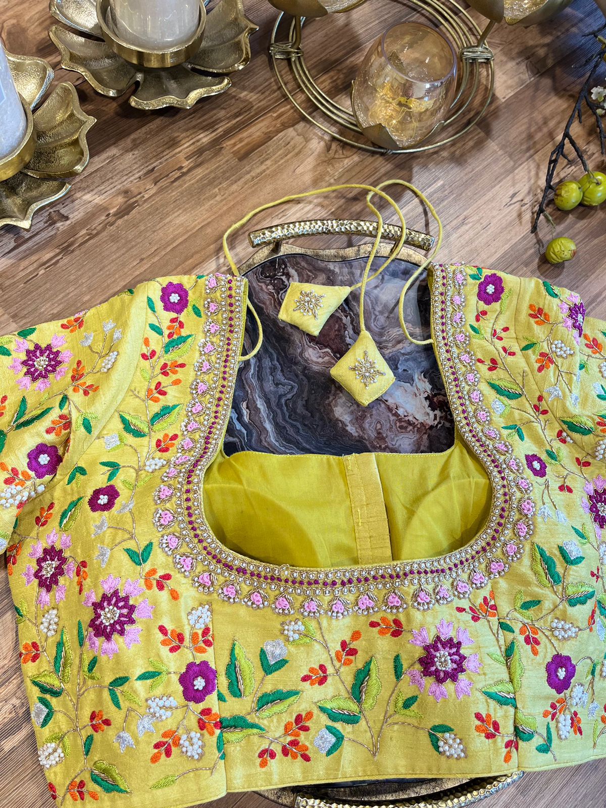 Intricately Handworked Yelloe Rawsilk Blouse