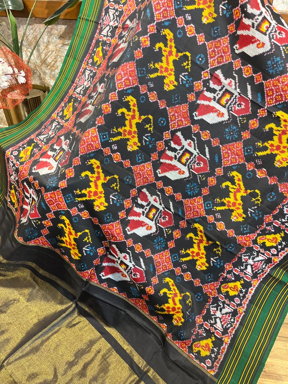 Black and Green Twill ikkat