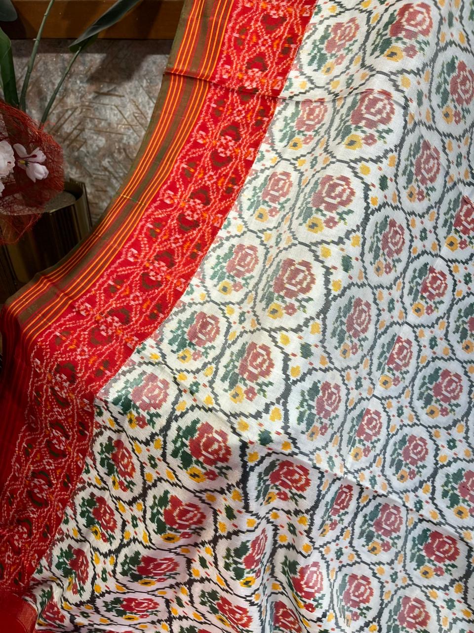 Beige and Red Twill ikkat