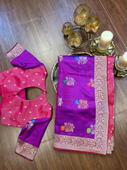 Pink and Purple Combination Fancy Kota and Banaras Fusion