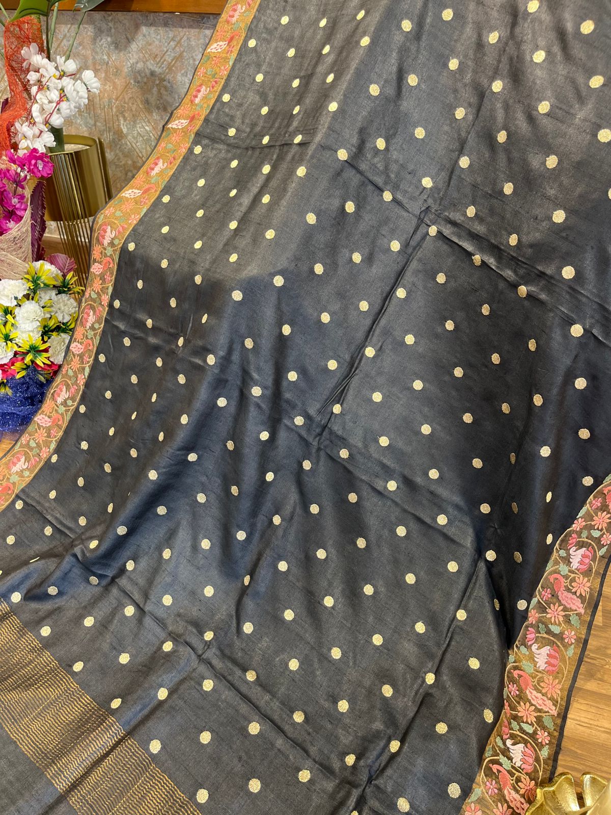 Black Shade Pure Tussar Saree