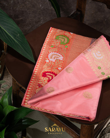 Peach Banarasi Pure Katan Silk Saree