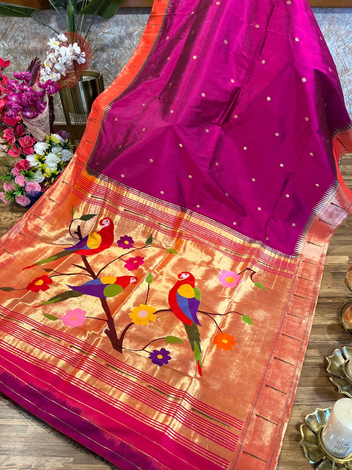 Magenta Pink Single Muniya Pure Paithani !!