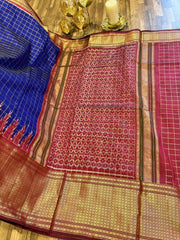 Blue Checkered Ikkat Pattu