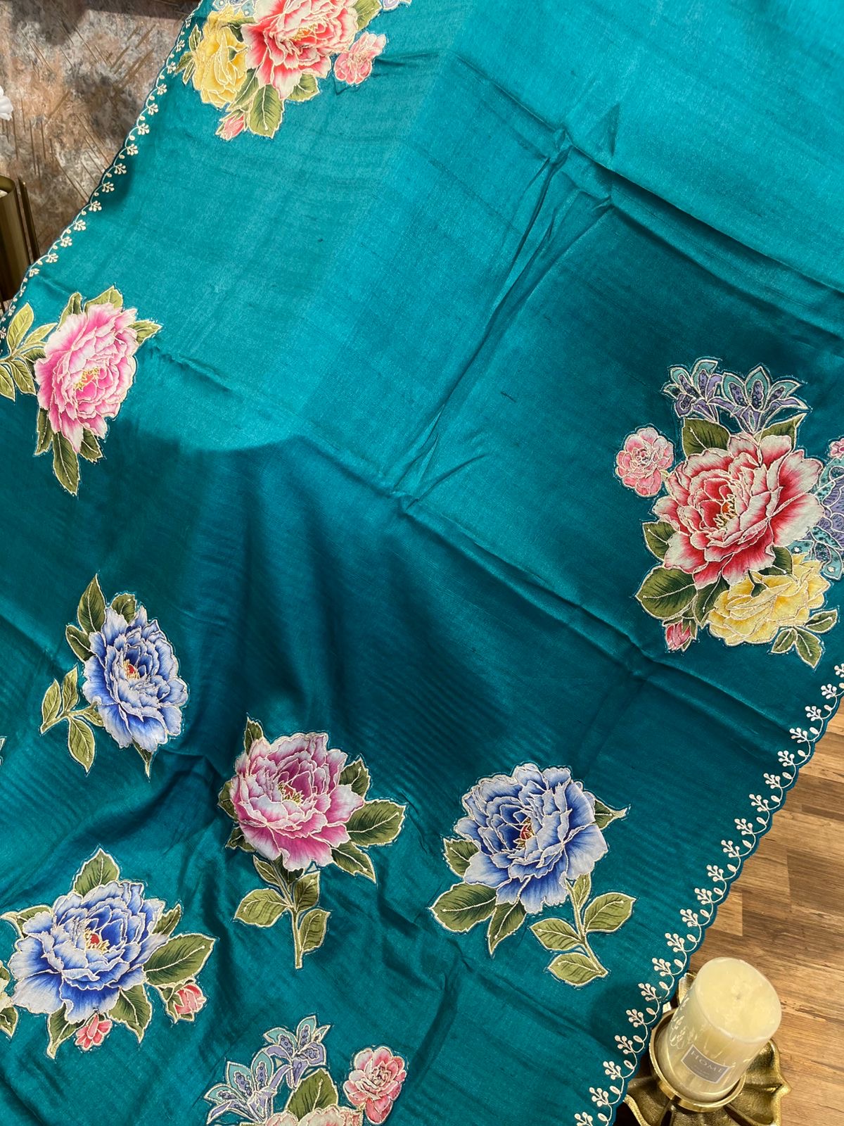 Peacock Blue Shade Pure Tussar Saree