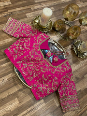 Fuchsia pink Rawsilk All Over Handworked Blouse