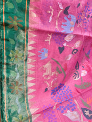 Peach and Green Tissue Paithani Style Border Ponduru Khadi Jamdhani