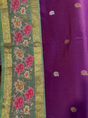 Magenta and Sage Green Pure Kanchi Silk