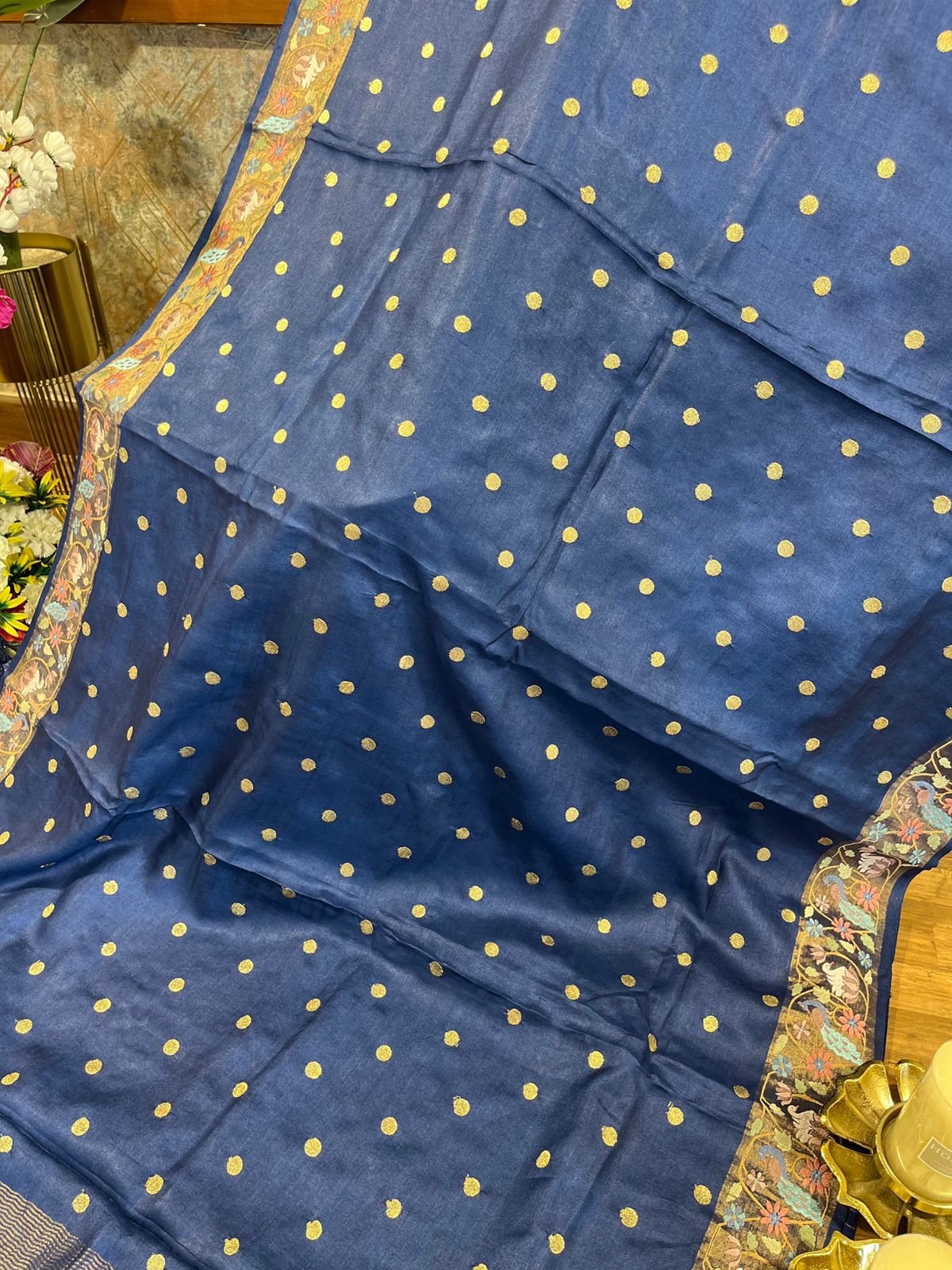 Navy Blue Shade Pure Tussar Saree