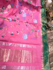 Peach and Green Tissue Paithani Style Border Ponduru Khadi Jamdhani