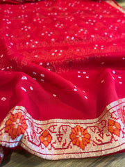 Red Double Bordered Banarasi Bandhini Georgette