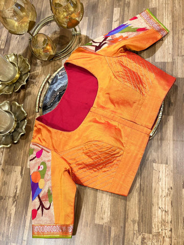 Orange Pathani Pure Silk Blouse