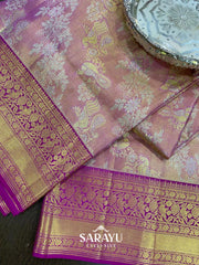Pink Kalanetha (double shaded) Exclusive Meena Weave Soft Drape Tissue Kanchi Pattu