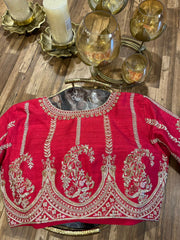 Red Pure Rawsilk All Over Handworked Blouse