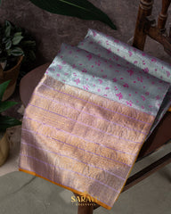 Soft powder blue and lavender brocade Kanchi pure silk