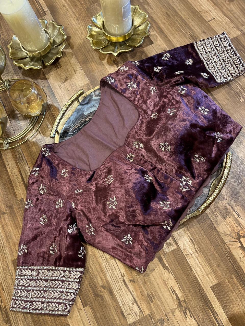 Chocolate Brown Velvet Handworked Blouse