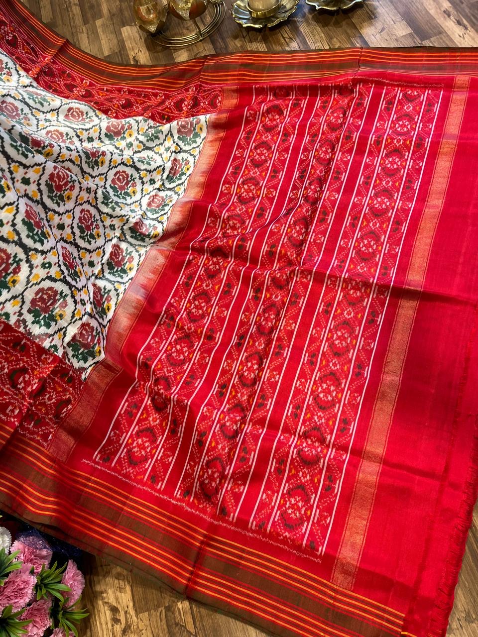 Beige and Red Twill ikkat