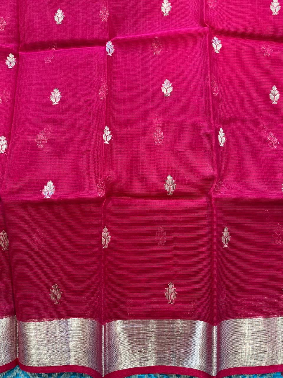 Designer All Over Jaal Pure Zari Kota Saree with Contrast Blouse