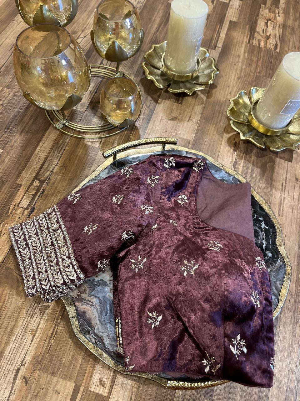 Chocolate Brown Velvet Handworked Blouse