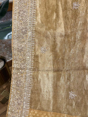 Golden Tissue Handloom Handworked Organza Saree