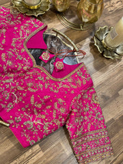 Fuchsia pink Rawsilk All Over Handworked Blouse