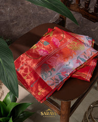 Soft Lavender And Red Pure Real Zari Exclusive Kota